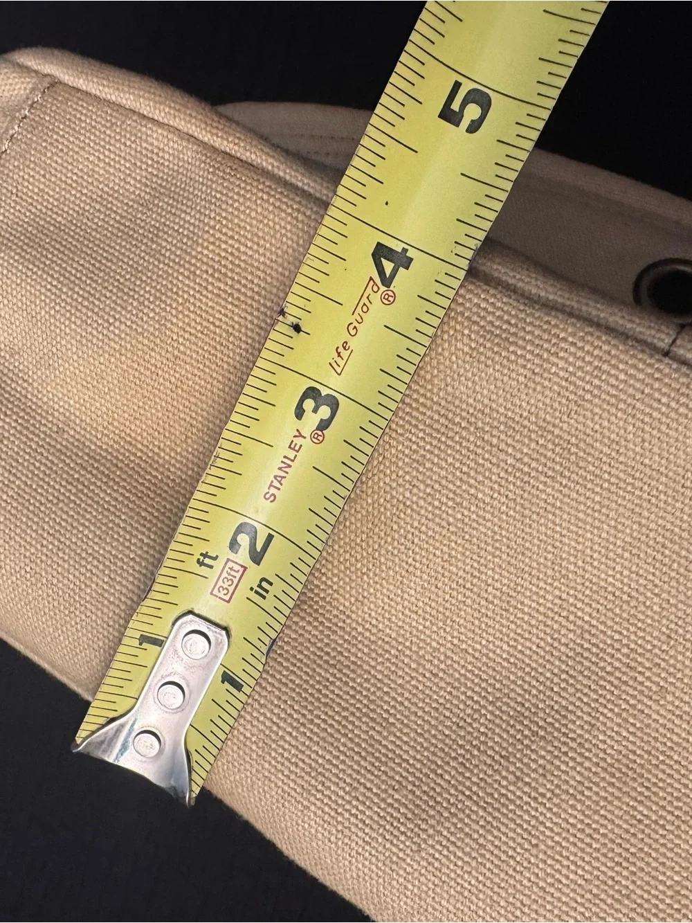 Levenger Canvas Tan and Brown Purse Tote Bag 12” x 16” Zipper Pocket inside
